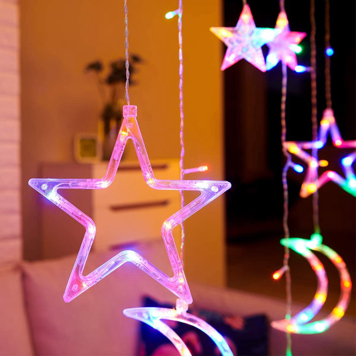 ستارة  ضوئي نجوم وهلال زينة رمضان
